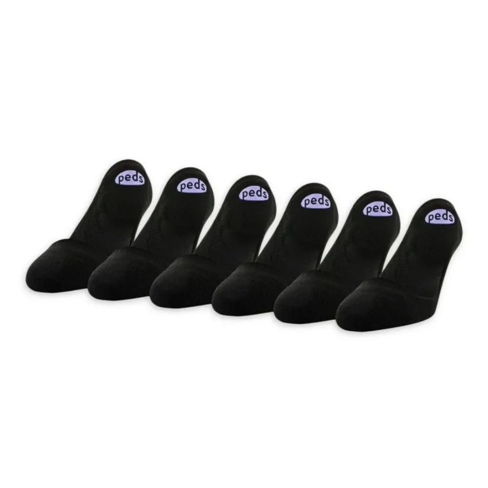 PEDS Low Cut Cushion Liner Socks Black 2, 6-Packs Size 8-12